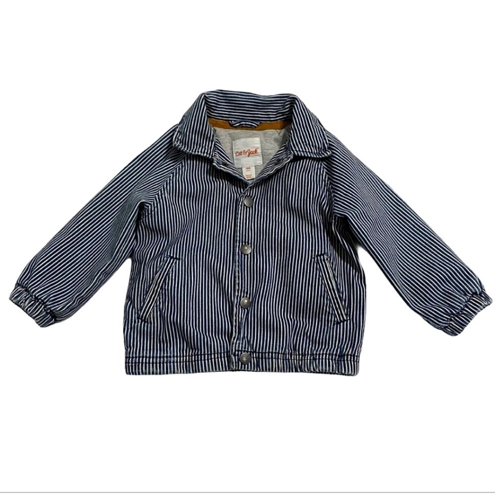 Cat & Jack Blue White Striped Snap Front Jacket Size 18 mos - Picture 1 of 5